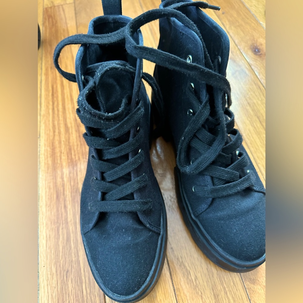 Canvas high top sneaker.